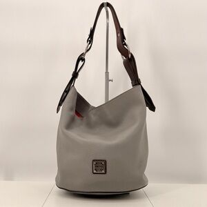 Dooney & Bourke Gray Pebbled Leather Bucket Hobo and Brown Leather Strap